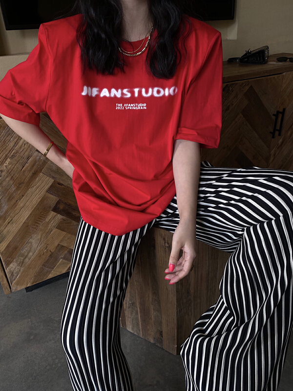 [f (x)] letter printed shoulder pad short sleeve T-shirt t11066\ozq