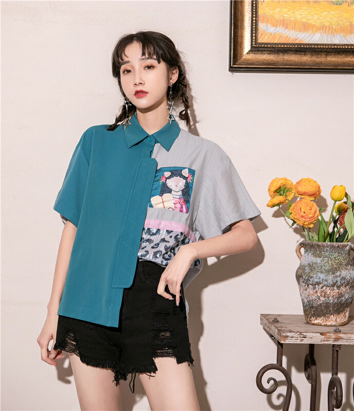 [AC] sweet cool patchwork printed shirt 7089\jj