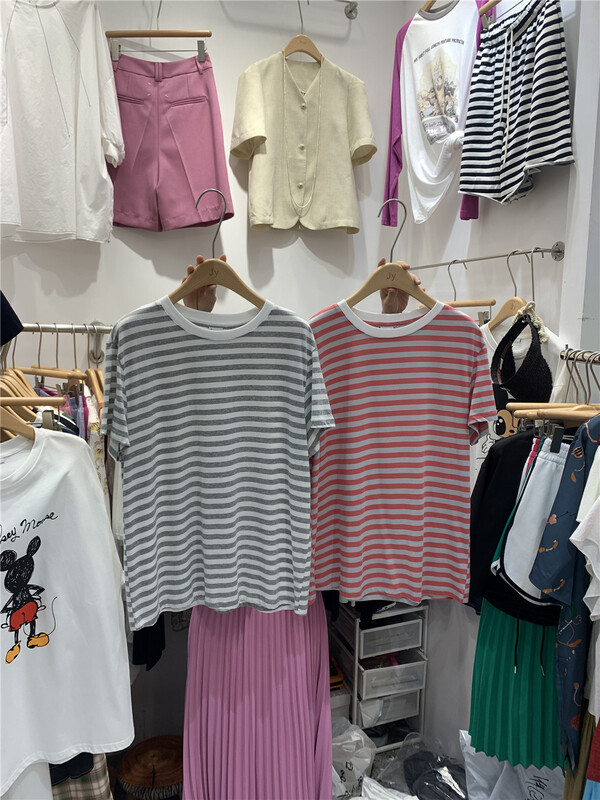[JY] round neck stripe Casual Short Sleeve T-shirt 6685\zzl