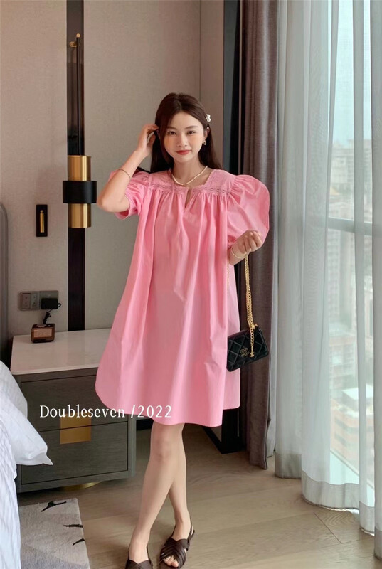 [double seven] small fresh sweet bubble sleeve casual dress 28859\zxx