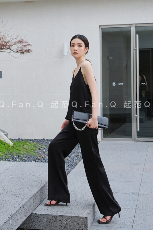 [style] versatile Vest + elastic high waist straight casual pants set 80026\jj