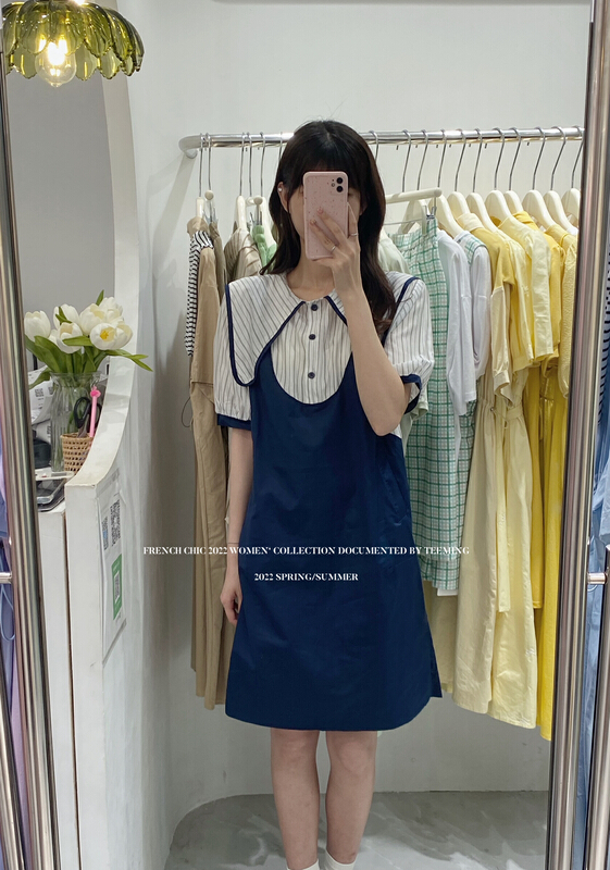 [teem ing] Korean ins design fake two-piece dress 22t371\hjy