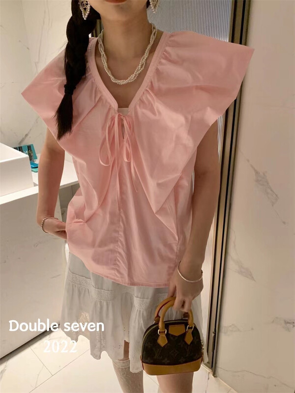 [double seven] Korean sweet lace up shirt 28799\zxx
