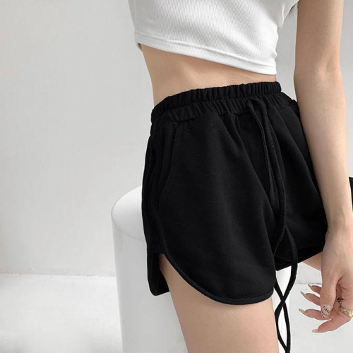 European and American style leisure home thin loose sports shorts women's summer solid color girls' high waist and wide leg hot pants trend