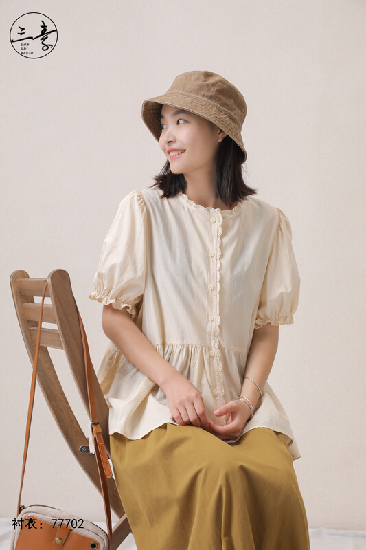 [original of three plain clothes] literary and artistic fan shunv elegant blouse 77702