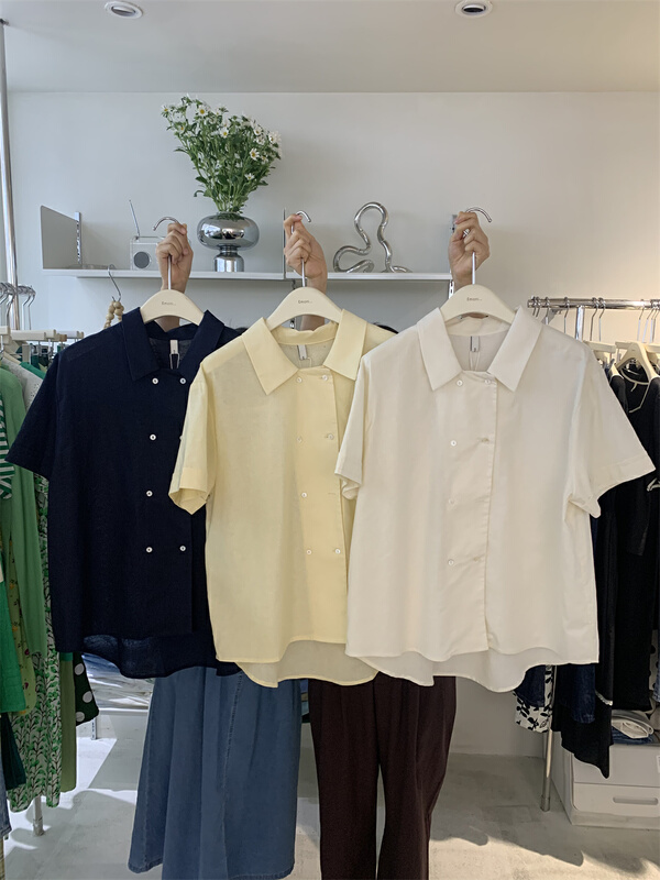[emoni] commuting simple style solid short sleeve shirt 10996\csx