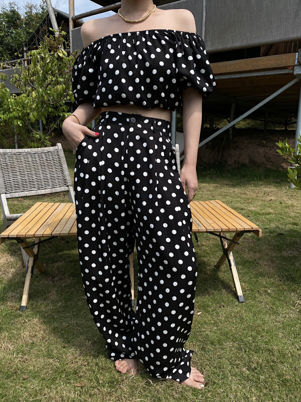 [f (x)] fashion dot T-shirt + comfortable casual pants two piece suit tz8204\ozq