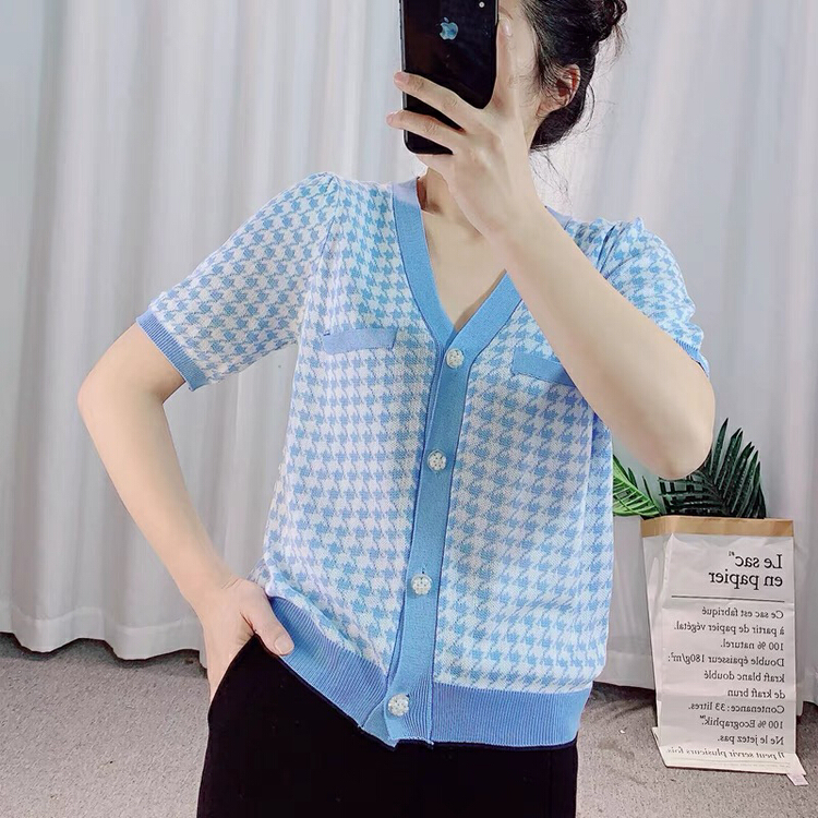 [f · P] xiaoxiangfeng qianniao check breasted knitted cardigan 63029\hbx