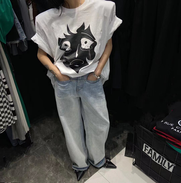 [buyer Yan Xuan - God of wealth] trend funny crying face loose ins short sleeve T-shirt 0020\cl