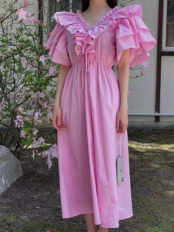 [rich rich] sweet aging wind lotus leaf lace up design waist closing dress 9270\hyy