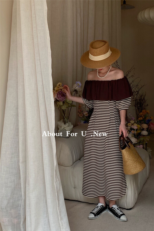 [about for u] Ruffle off-line collar stripe waist dress 66208\zxx