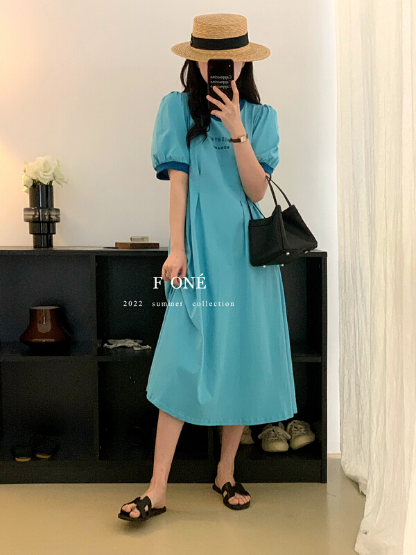[f one] Korean version contrast color waist closing thin sweater dress 66230\wpl