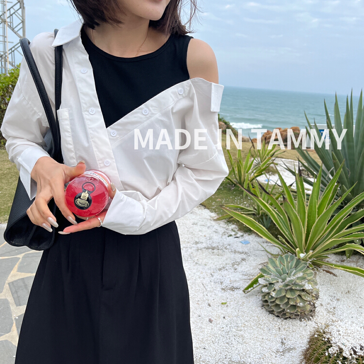 New year in early spring! [Tammy] small off shoulder patchwork shirt simple urban commuter shirt 62779\l
