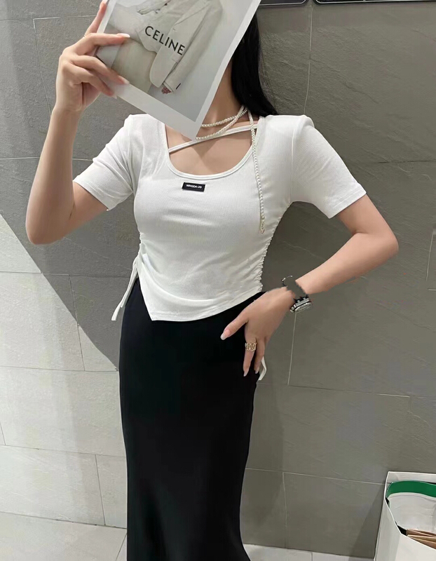 [fan fan] fashion label drawstring hot girl design Short Sleeve T-shirt 0051\jj