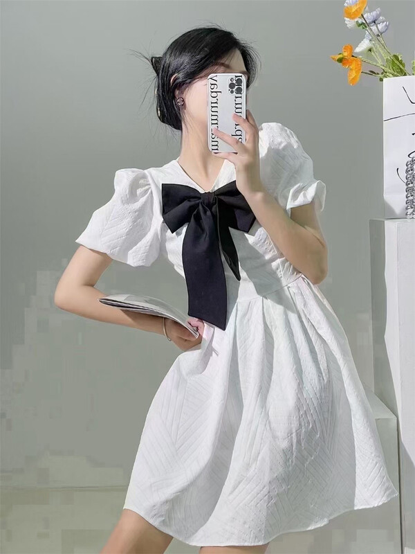 [dawg king] bow tie versatile short sleeve dress d9323\wtt