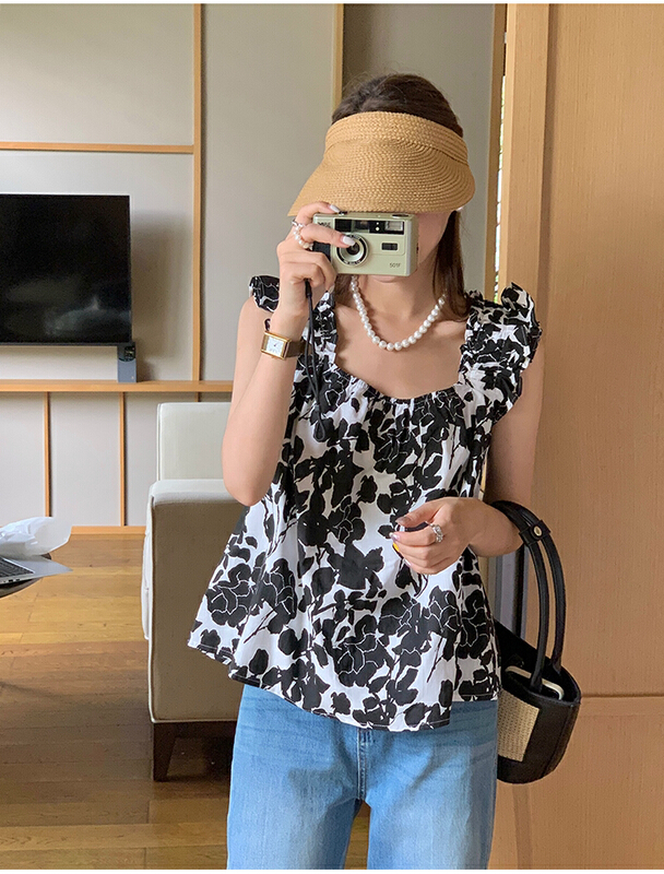 [the mind] French retro floral sleeveless shirt 60359\jhy