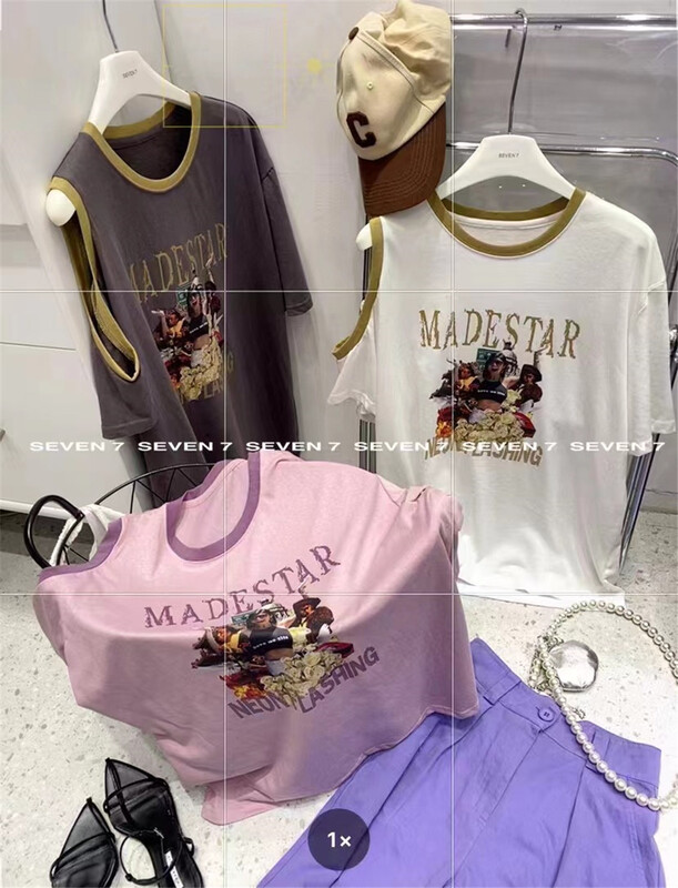 [seven 7] relaxed portrait print off shoulder short sleeve T-shirt ys1-8279\wtt