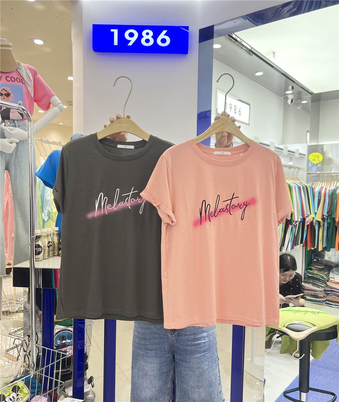 [1986] comfortable round neck letter short sleeve T-shirt f2402\lsl