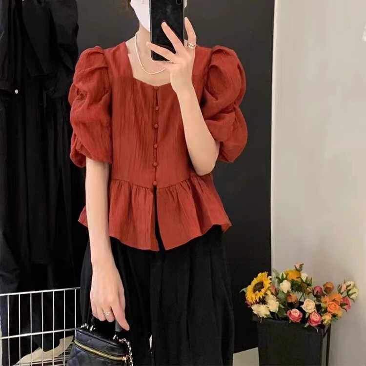 【 u granule 】 dongdamen New Style Bubble Sleeve Shirt 6222\fhx