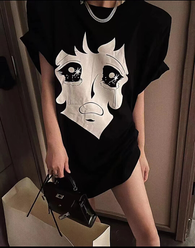 [wht] cartoon girl print versatile Casual Short Sleeve T-shirt ys1-6002\wtt