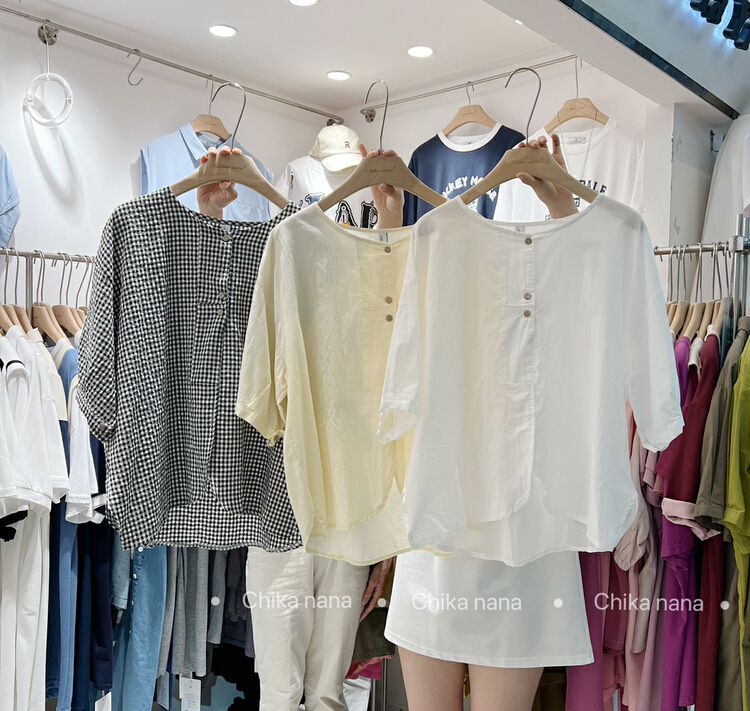[chika.nana] comfortable loose check shirt 8652\jj