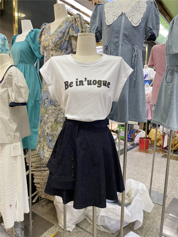 [linkayi] personalized letter short sleeve T-shirt + solid color slim skirt two piece suit 0001\hjy