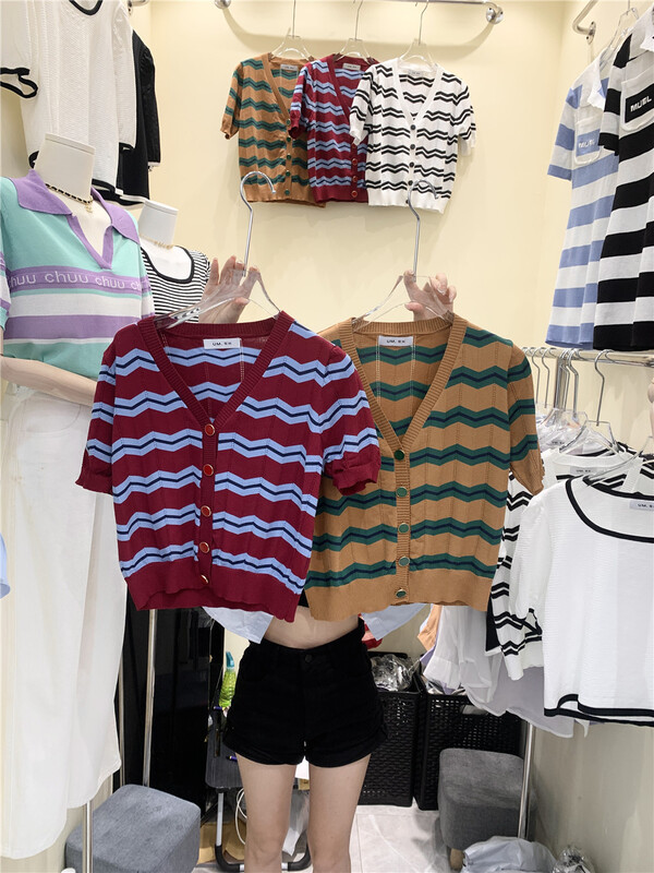 [um. meters] V-neck stripe fashion knitted cardigan 5208\zzl