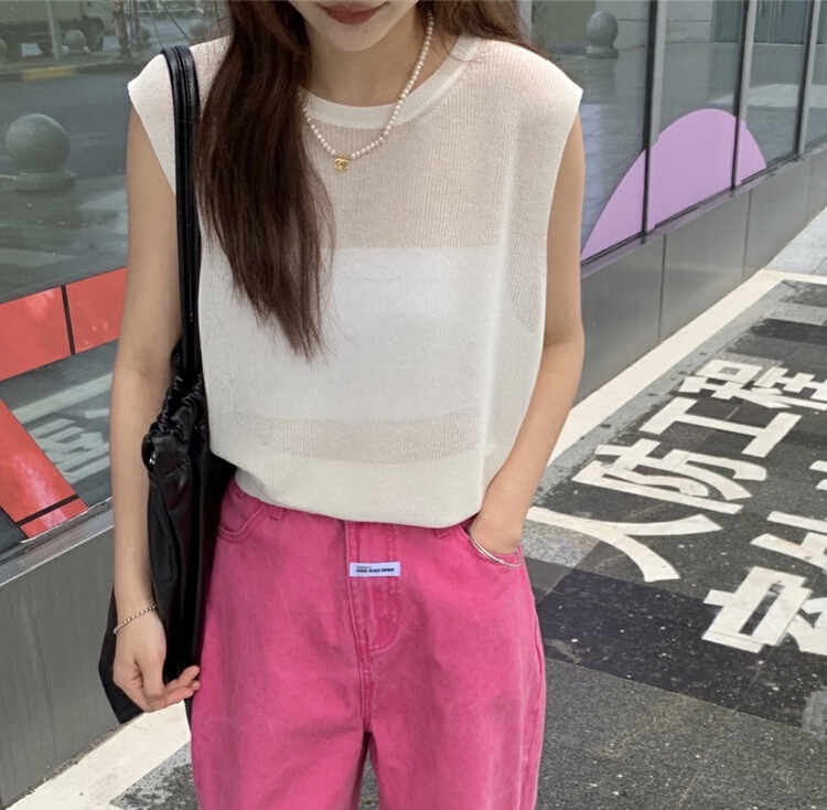 Seven colors! [double seven] round neck clean color versatile knit vest / sling 85493\zxx