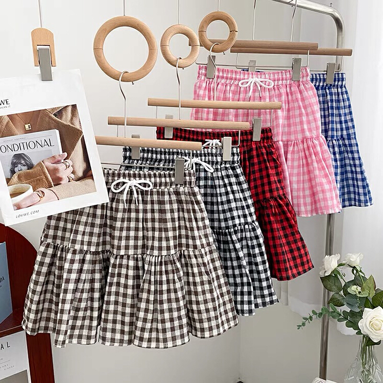[Gangan] high waist strap elastic PLAID RUFFLE SKIRT 2280\cl