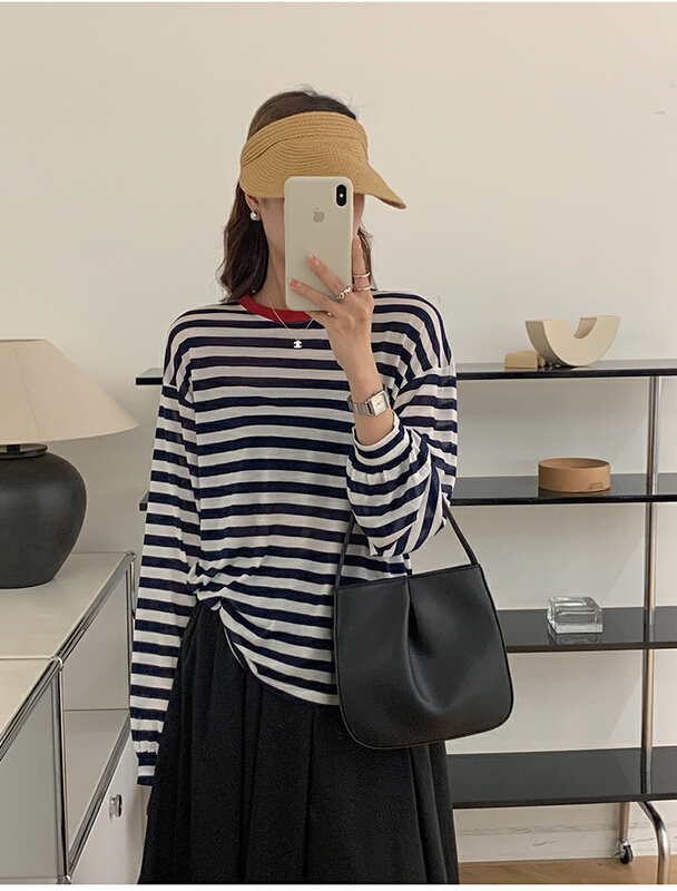 [the mind] round neck contrast collar stripe T-shirt 60591\jhy