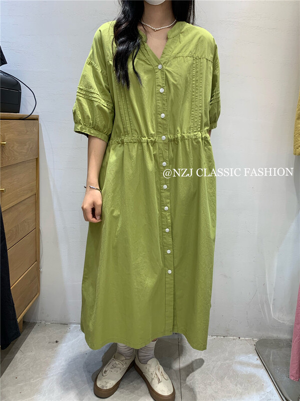 [NZJ] V-neck single breasted textured dress 830119\l