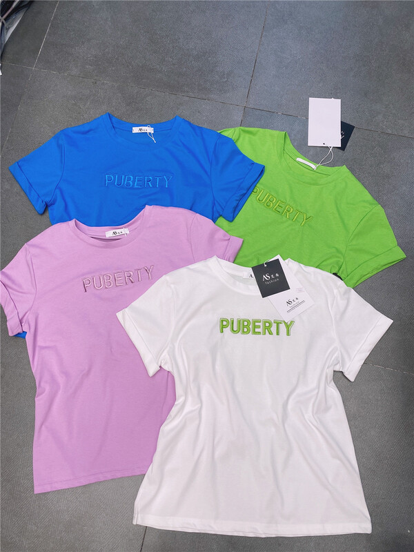 [as Aishan] embroidered Korean alphabet short sleeve T-shirt 1003\wtt
