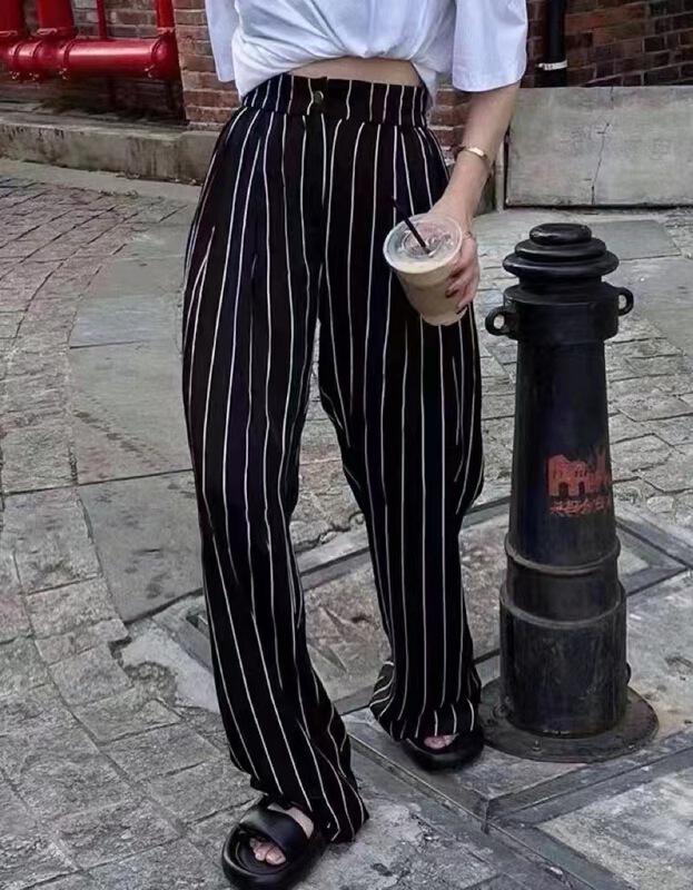 【F】 Wide leg versatile stripe slim casual pants 1525\hbx