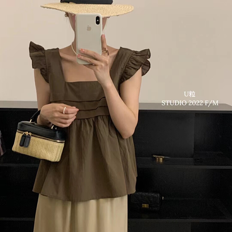 [U grain] Korean fresh and simple flying sleeve vest / sling 6188\hbx