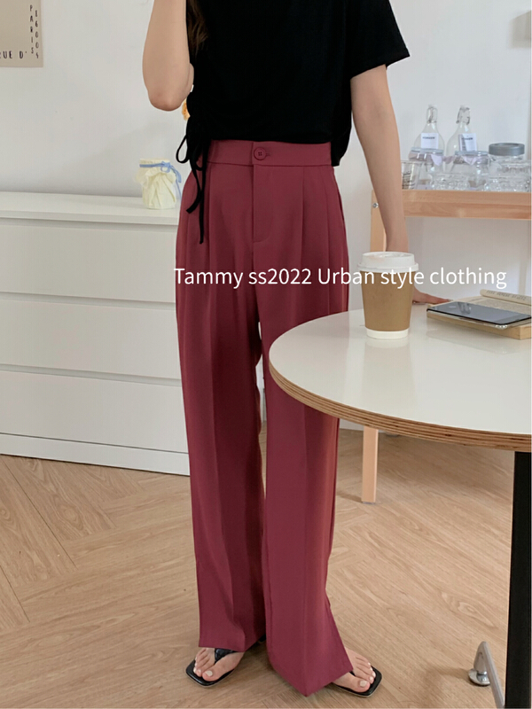 [Tammy] side slit slim versatile straight pants 50965\l