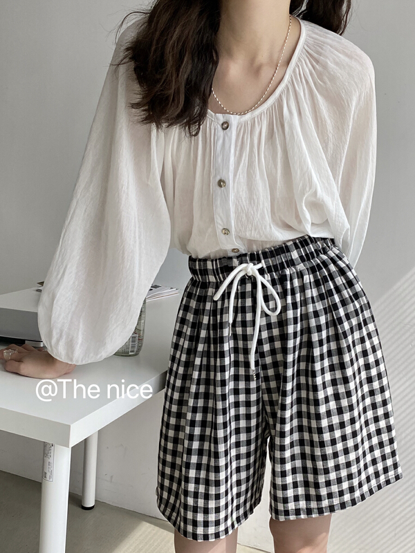 [the nice] Korean fashion versatile Plaid casual pants a7020\hjy