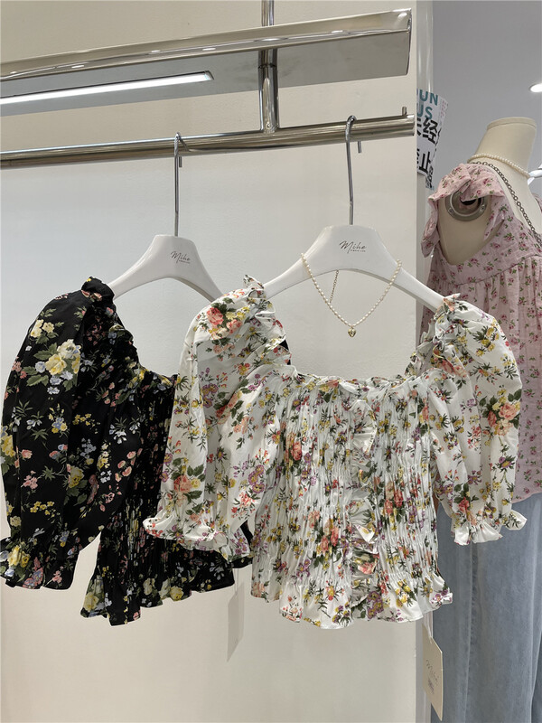 [Mihe] temperament floral pleated short shirt 2387\wpl