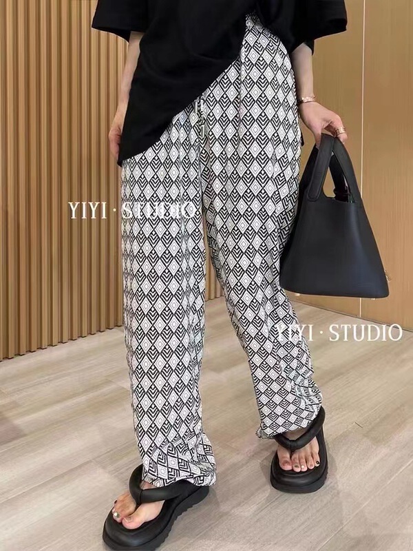 【F】 Korean loose print lace up casual pants 1530\hbx
