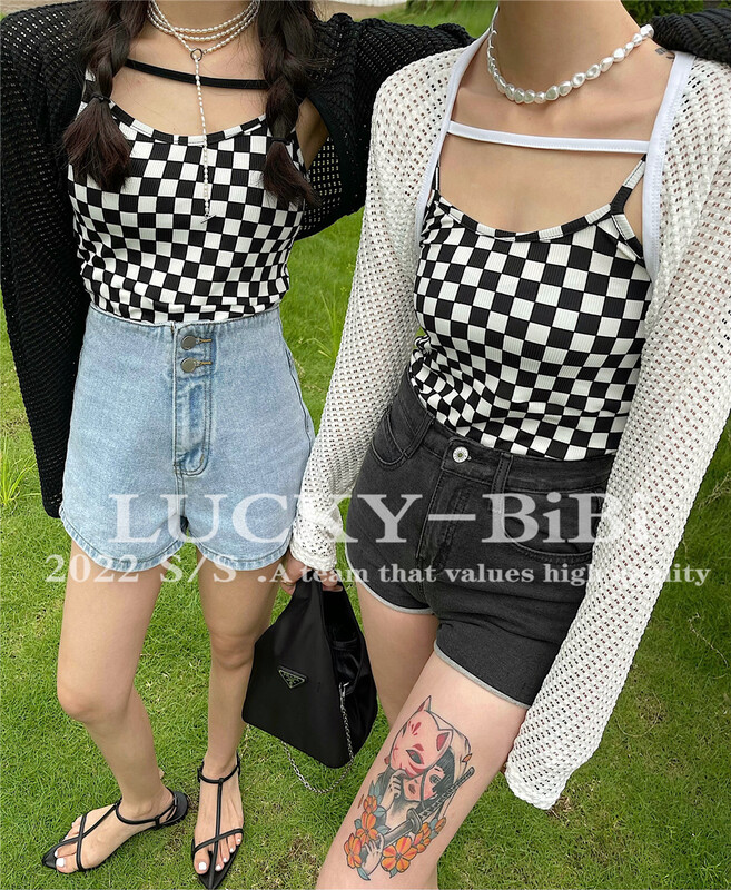 [lucky.bibi] Spice Girl checkerboard sling + simple one line shawl set 1066\jj