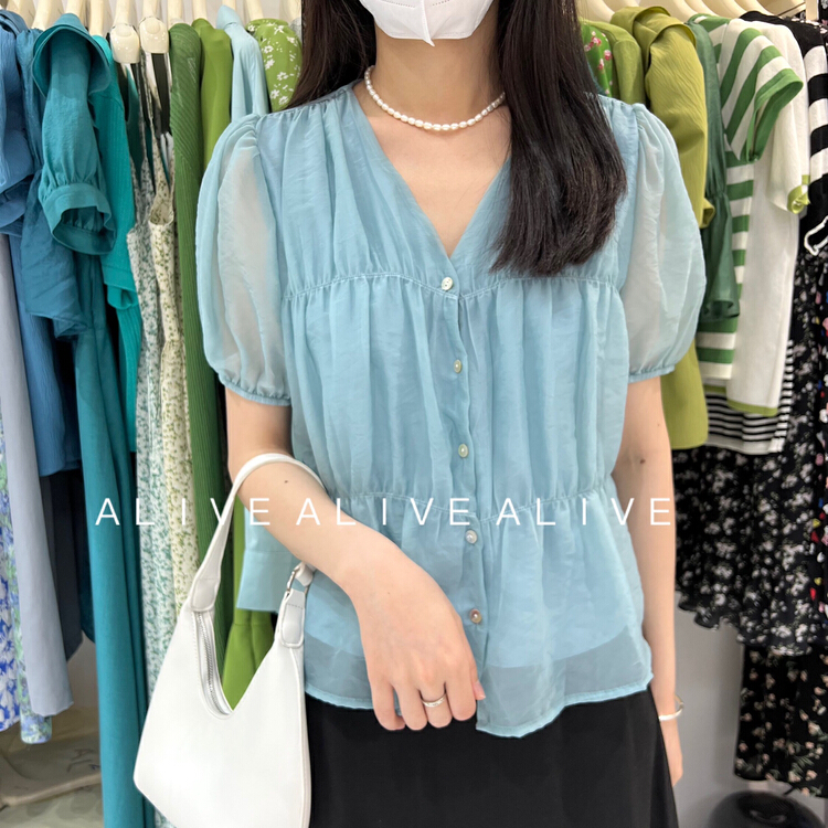 [alive] Korean style versatile V-neck shirt 16348\hyy