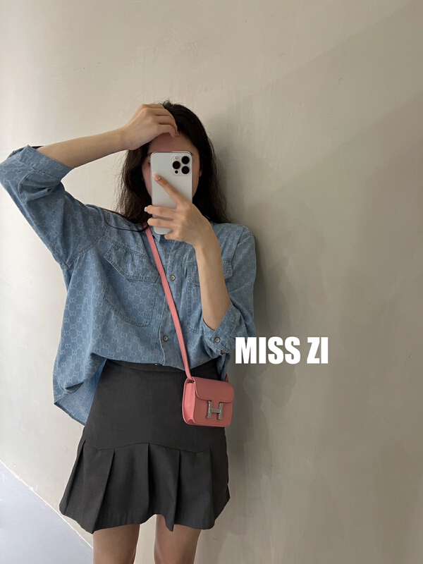 [miss Zi] personalized jacquard loose denim shirt ys1-2636\cqw