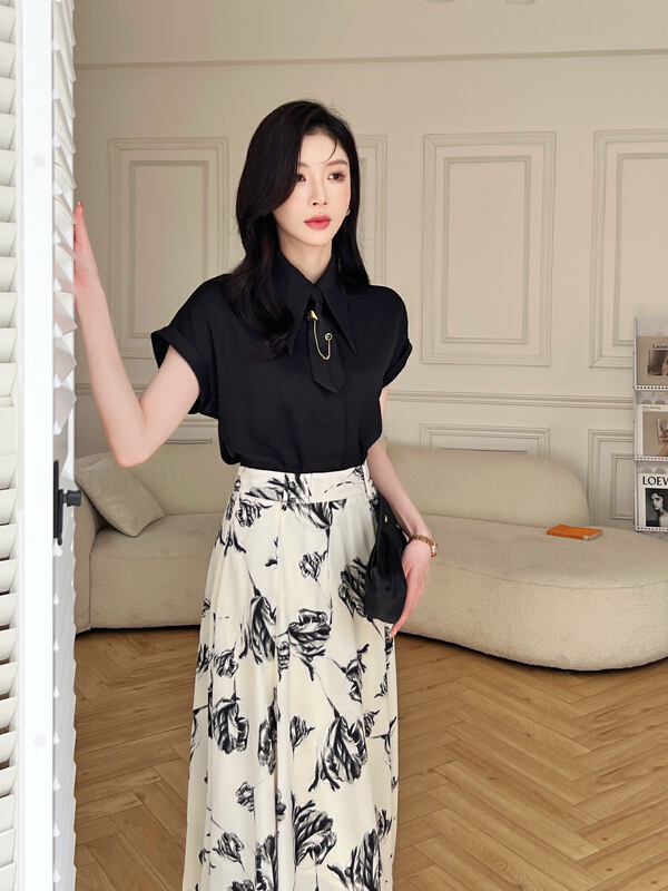 [Hanna including that] design print high waist slim A-line skirt m3235\jhy