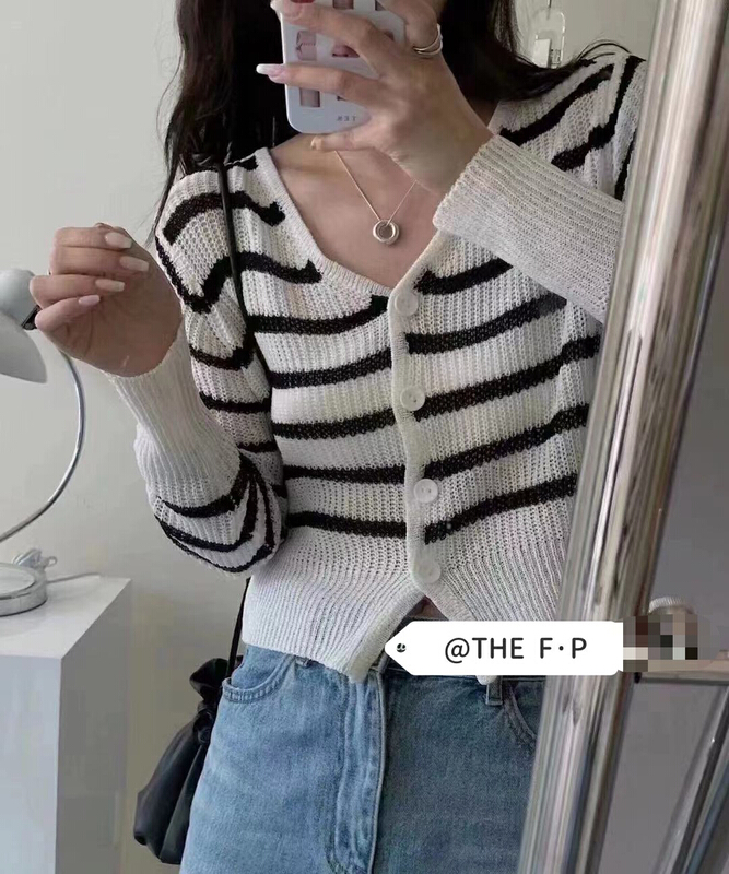 [f · P] foreign style V-neck hollow out solid color long sleeve knitted cardigan k306\hbx