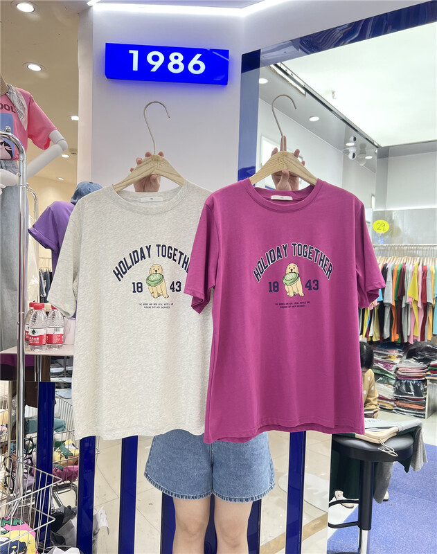 [1986] casual round neck Pullover letter cartoon dog short sleeve T-shirt f2404\lsl