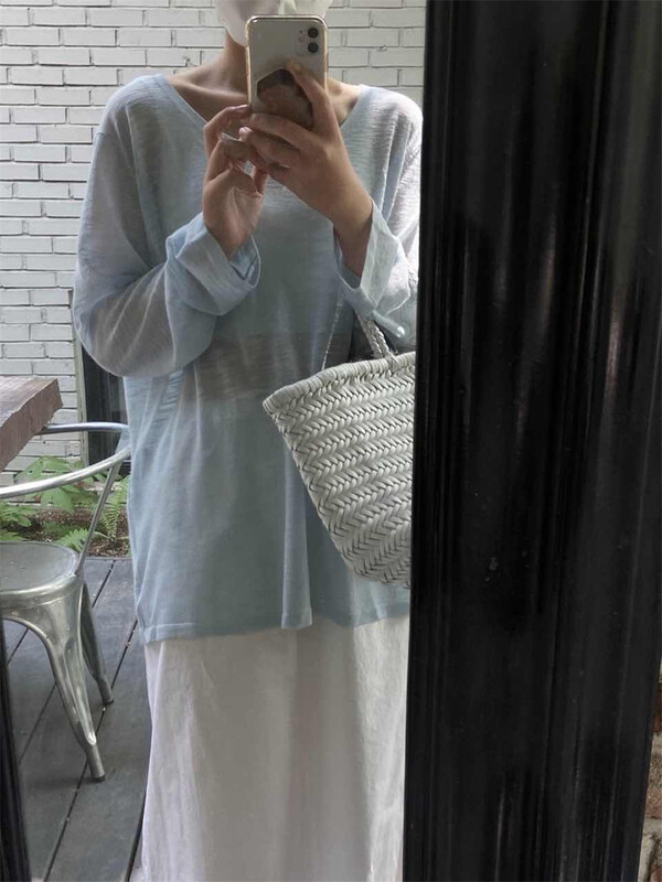 [acme ground] simple loose fitting fake two piece long sleeve sunscreen shirt 1390\cls