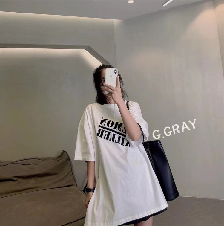 [g.gray] loose letter printed versatile short sleeve T-shirt 60033\l