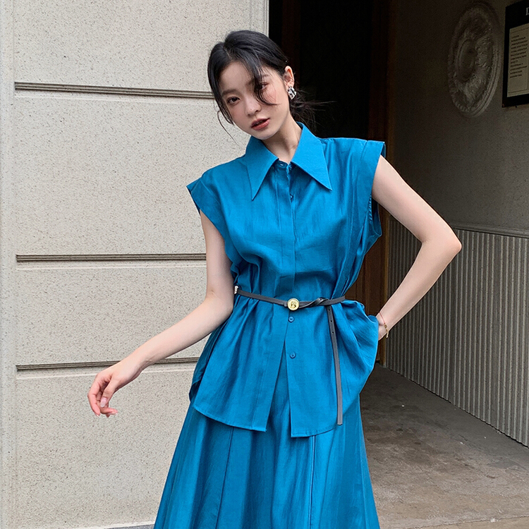 In early summer! [Hanna inclusive] design temperament commuter wide shoulder shirt (without waist rope) ys1-m7005\xj