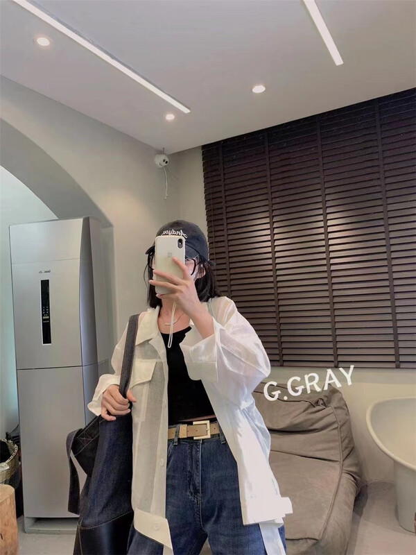 [g.gray] clean single breasted comfortable basic versatile sunscreen shirt (only selling tops) 412\l