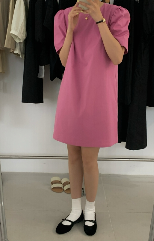 [wanna] solid color loose bubble sleeve slim dress 89155\zxl