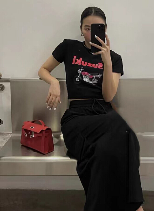 [model] fashionable port style back hollow tie rope short sleeve T-shirt (T-shirt only) 260\jj